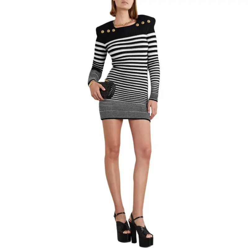 BALMAIN Long Sleeved Dresses Women's Black White-1