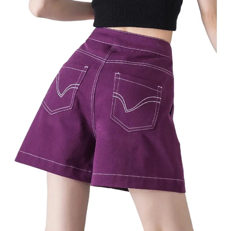 You Cow Me Pants Denim Shorts Women's Grape Purple-3