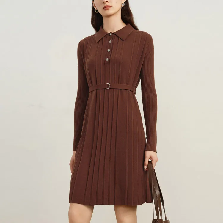 JZ Juzui Long Sleeved Dresses Women's Brown-3