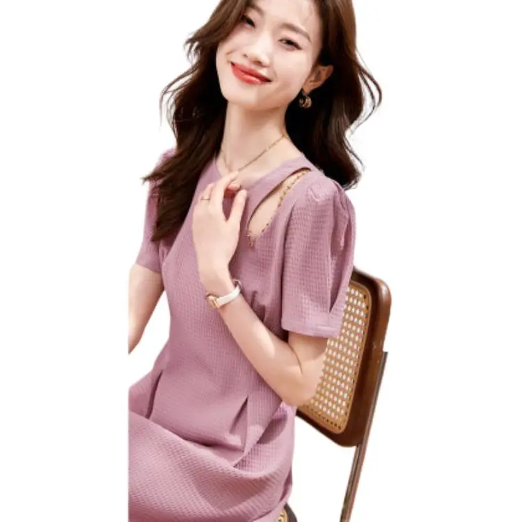 Mo Han Yi Mei Short Sleeved Dresses Women's Pink-4