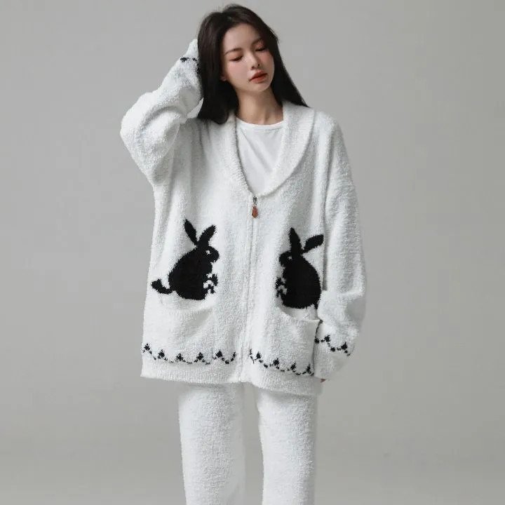 WANANNI Pajama Set For Fall And Winter Unisex Black White-2
