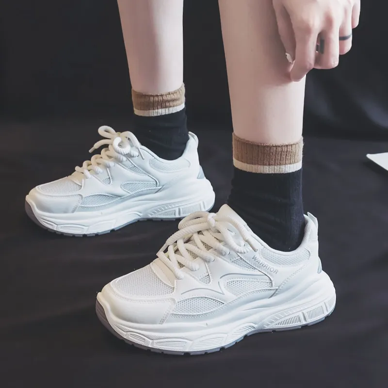 Warrior Height Increasing Abrasion Resistant Low Top Chunky Sneakers Women's White-7