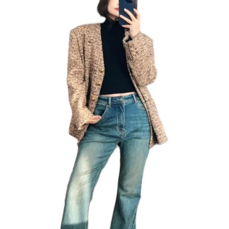 MEIYANG Jackets Coats Women's Coffee Floral-2