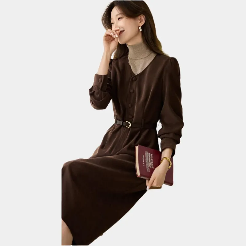 Mo Han Yi Mei Long Sleeved Dresses Women's Dark Coffee-1