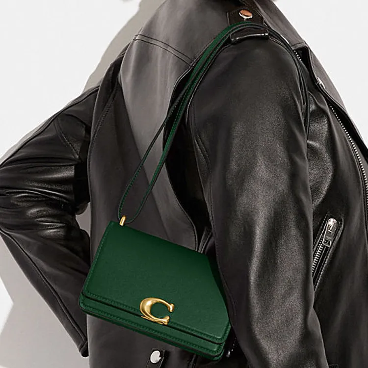 COACH Bandit Cow Leather Shoulder Bag, Crossbody Bag Trumpets Women's Green-3
