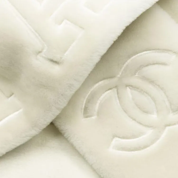 CHANEL Sheepskin Knit Scarves Unisex Beige-2