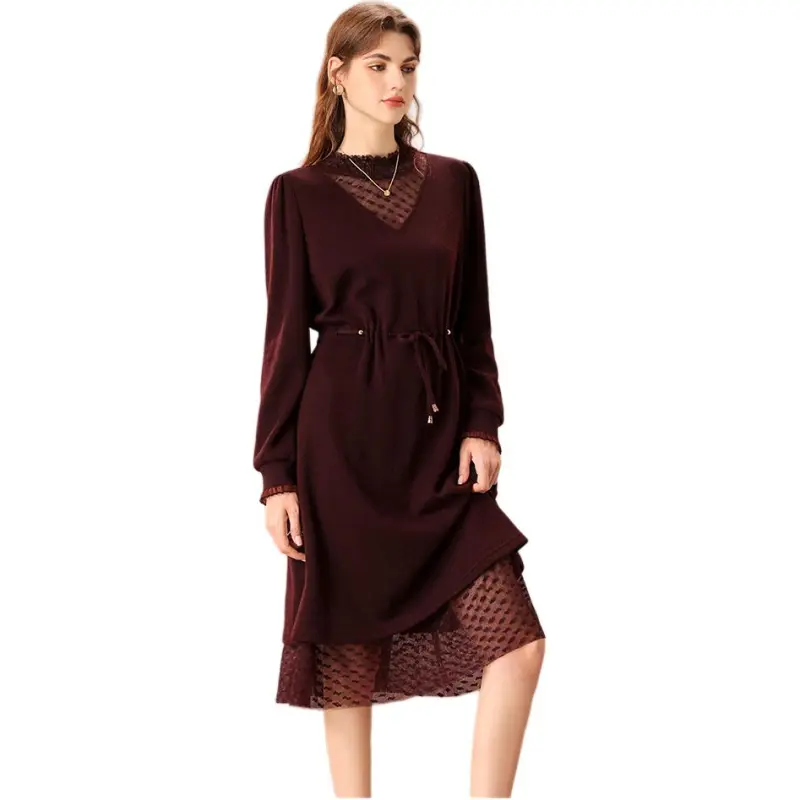 FENHONGMALI Long Sleeved Dresses Women's Purple-2