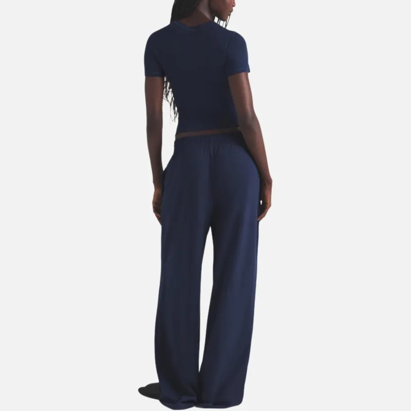 SKIMS SS25 COTTON JERSEY WIDE LEG PANT Casual Pants Women's NAVY/Marine Blue-2
