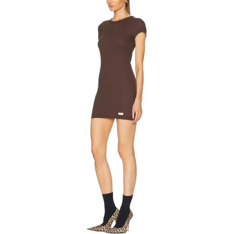 Alexander Wang SS25 Short Sleeved Dress Women's Chocolate-1