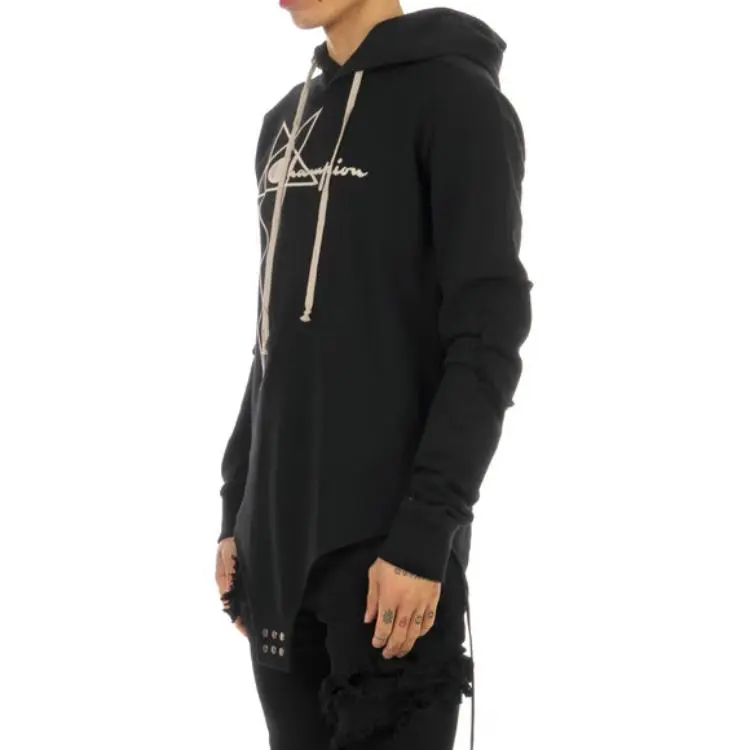 RICK OWENS X Champion Logo embroidery Cotton Hoodie-3