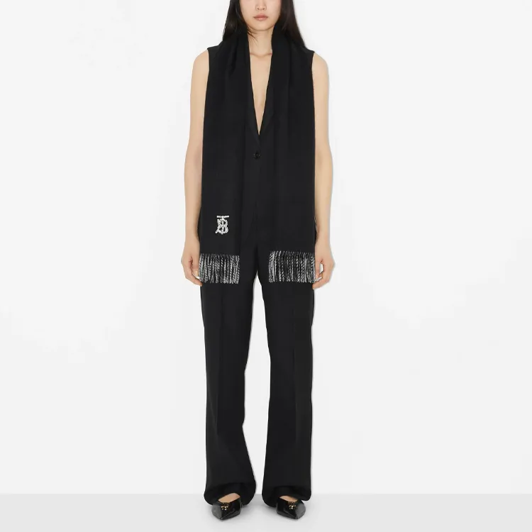Burberry Cashmere Knit Scarves Women's Black-3