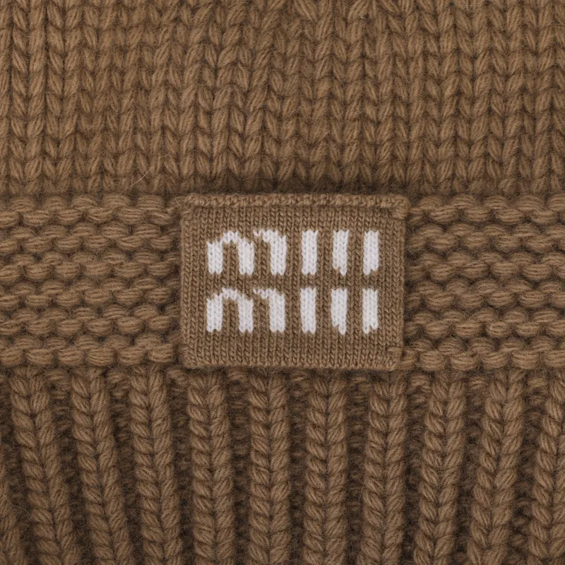 MIU MIU Cashmere Beanies Unisex Camel Brown-3