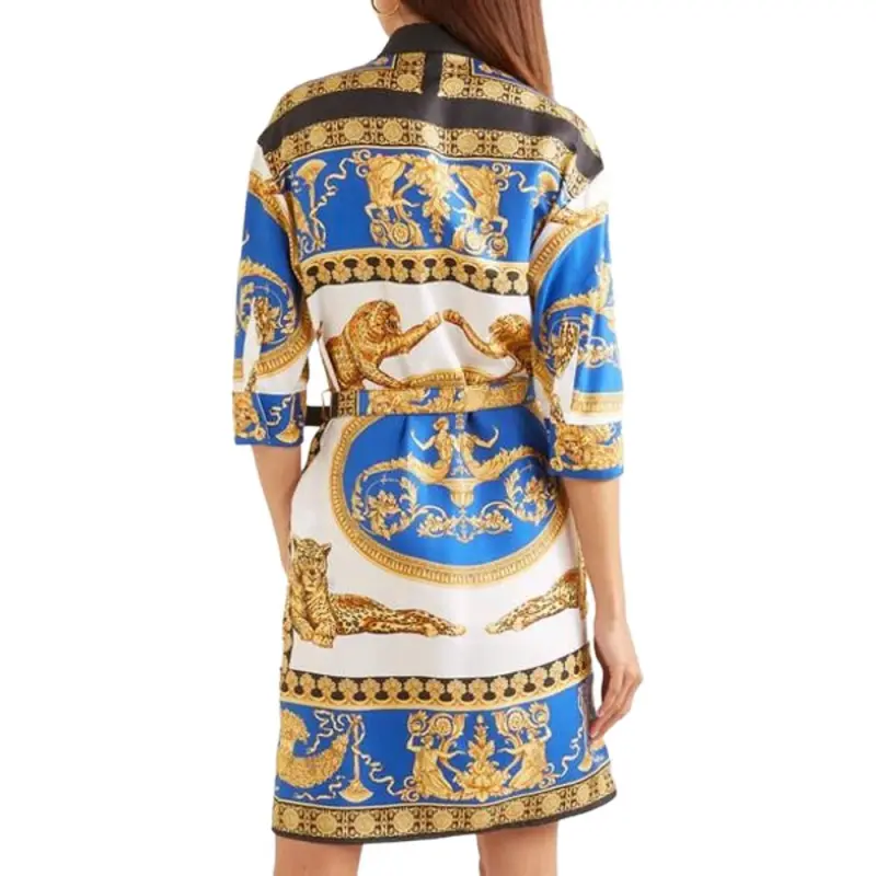 VERSACE Long Sleeved Dress Women's Blue-2