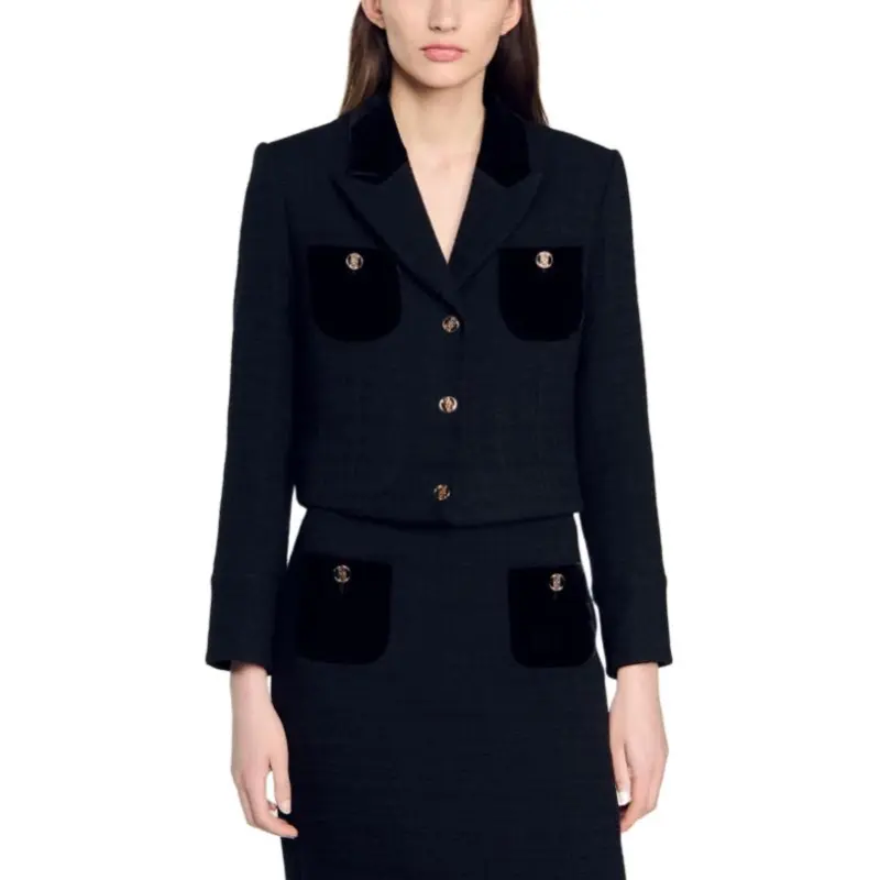 Sandro Velvet Tweed Cropped Jacket-4