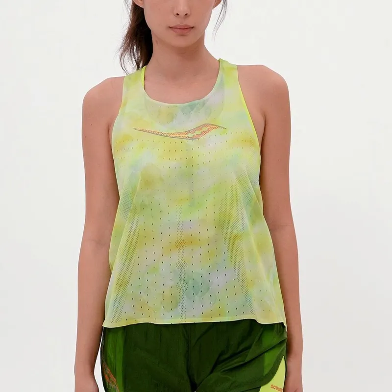 Saucony Tank Tops Women's Yellow Green Gradient Color Set-2