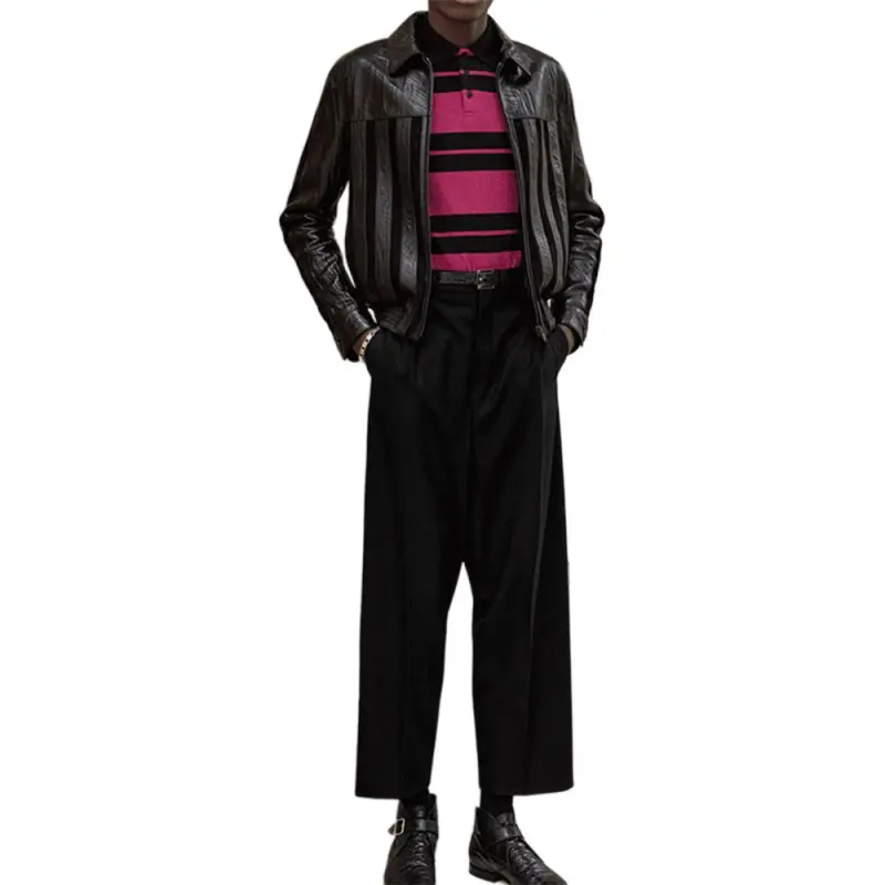 SAINT LAURENT Monogram Striped Polo Shirt-2