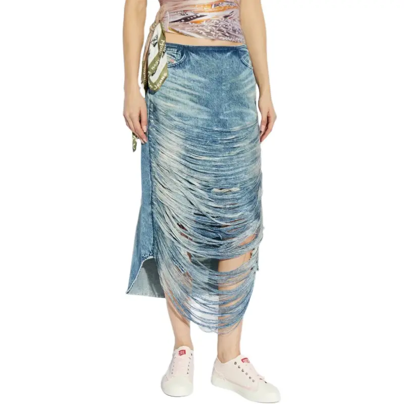DIESEL De Plumy Fsg Distressed Denim Skirt-2