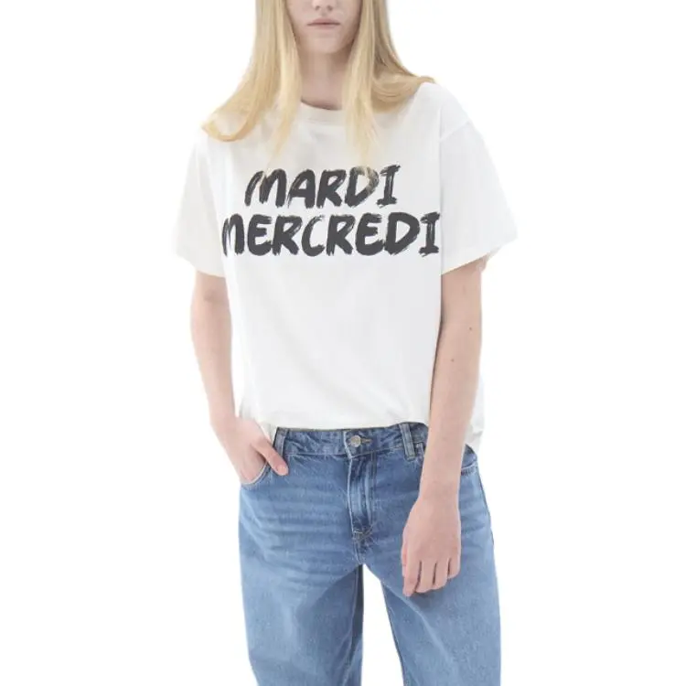 MARDI MERCREDI T Shirt Women's Ivory Black Korean Style-4