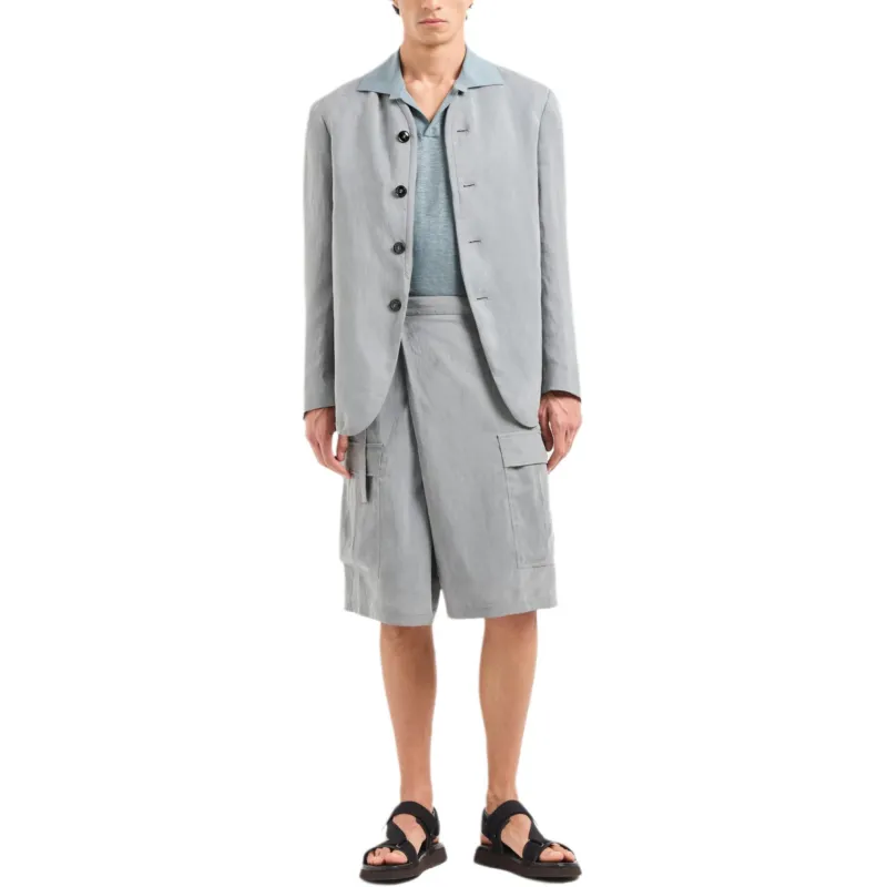 GIORGIO ARMANI Short sleeved Polo Shirt In Linen Jersey-3