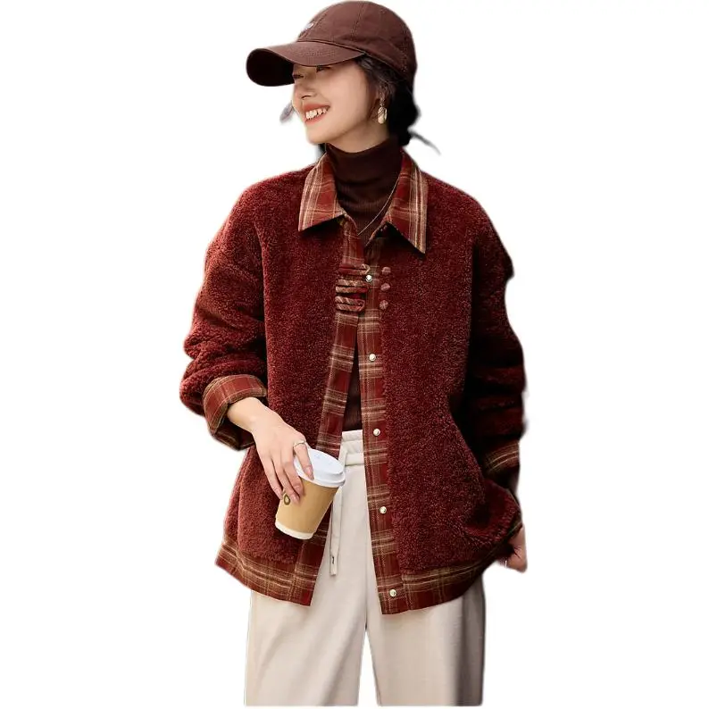 Mo Han Yi Mei Velvet feel Coat Women's Vintage Red-3