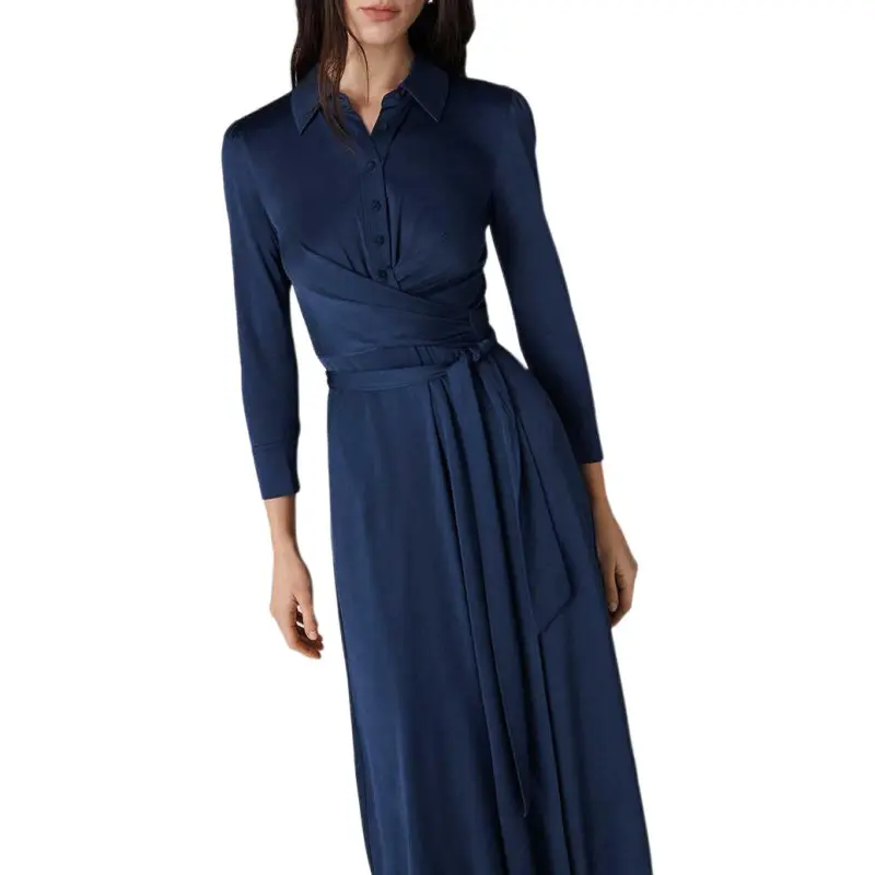Diane Von Furstenberg SS25 Long Sleeved Dresses Women's Marine Blue-3