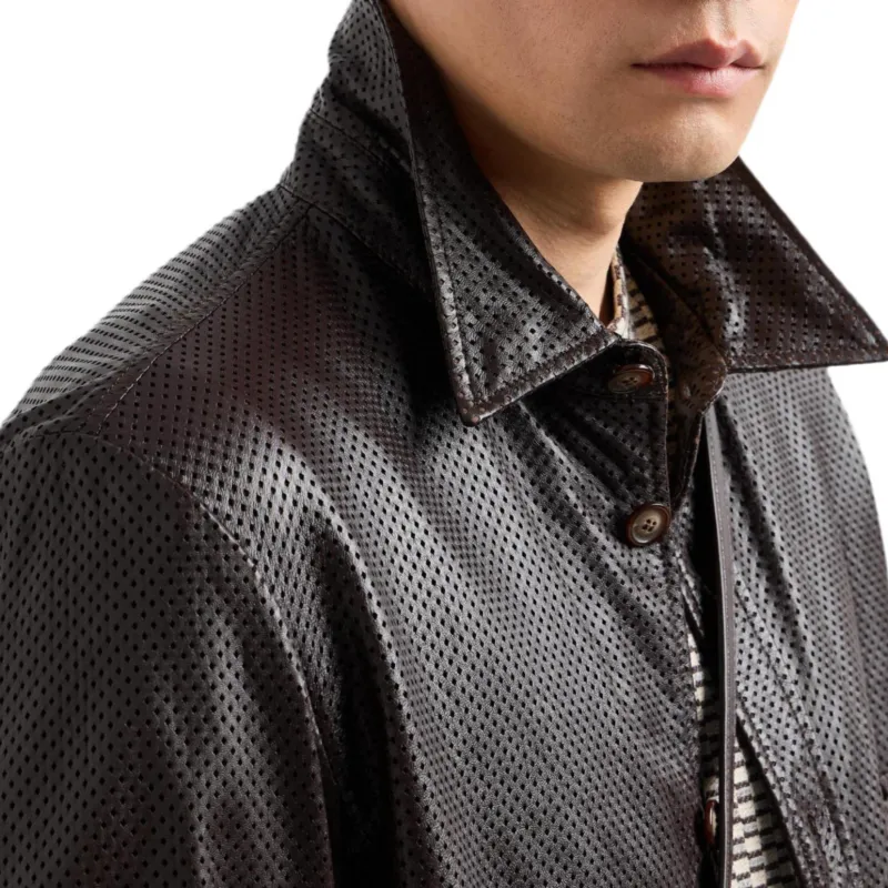 GIORGIO ARMANI Perforated Nappa leather Shirt Jacket-4