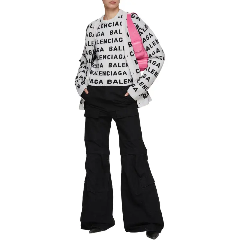 Balenciaga All Over Logo Intarsia Buttoned Cardigan-2