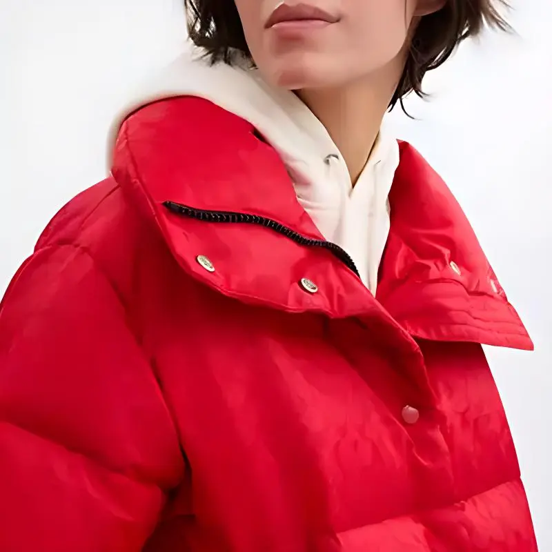 COACH Signature Jacquard Short Puffer In Recycled Polyamide Down Jacket Women's Red-3