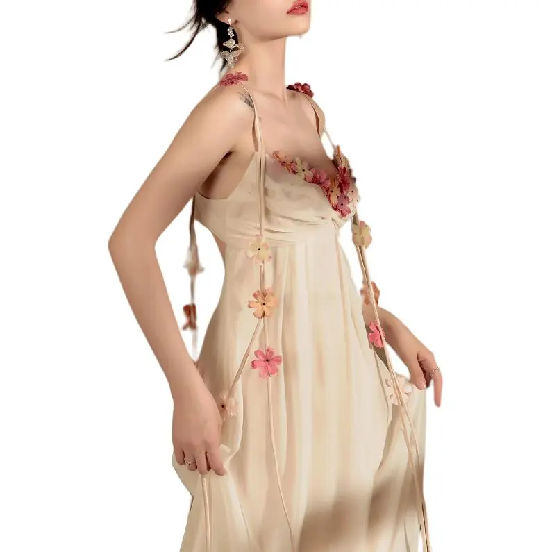 QIAOYUHUAZUN Slip Dresses Women's Beige Apricot-5