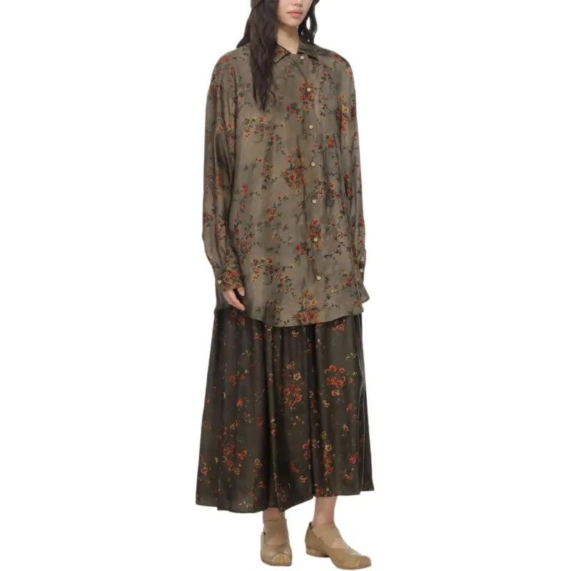 UMA WANG Floral Printed Curved Hem Shirt-2