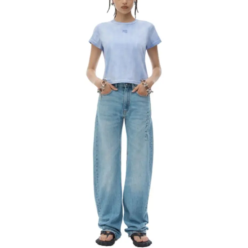 T By Alexander Wang Essential Jsy Shrunk W/Puff Logo & Bound Neck Tee Washed Pale Blue-1