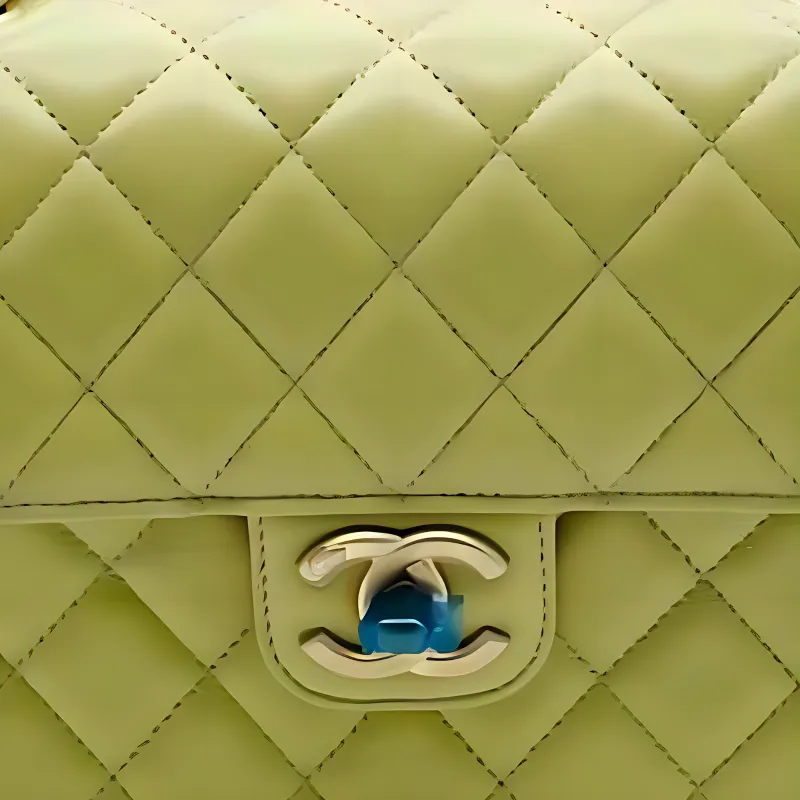 CHANEL Lambskin Chain Bag, Mini Square Flap Bag, Crossbody Bag, Shoulder Bag Trumpets Women's Yellow Green-2