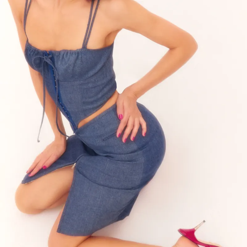 N DRESS Denim Short Skirts Women's Navy Blue-3