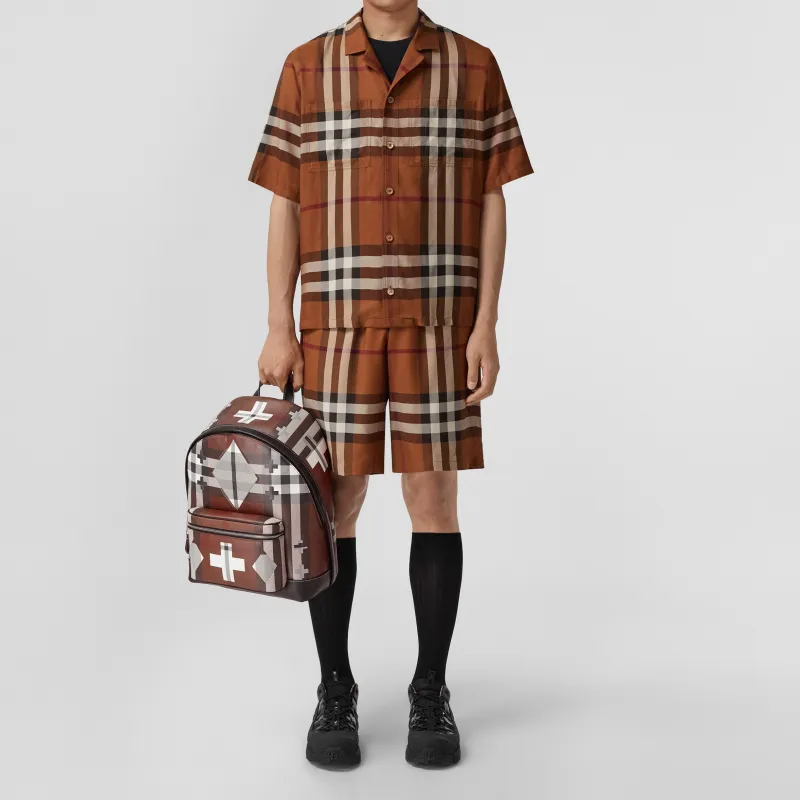 Burberry Geometric Check Backpack Brown-5