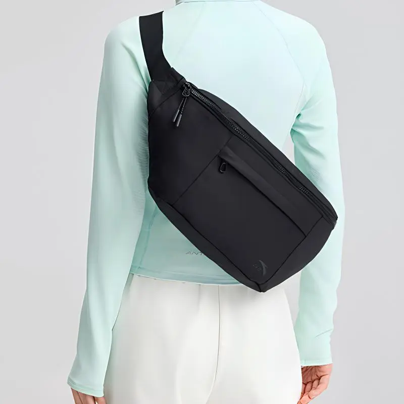 Anta Life Collection Fabric One Shoulder Crossbody Bag, Sling Bag Regular Unisex Black-4