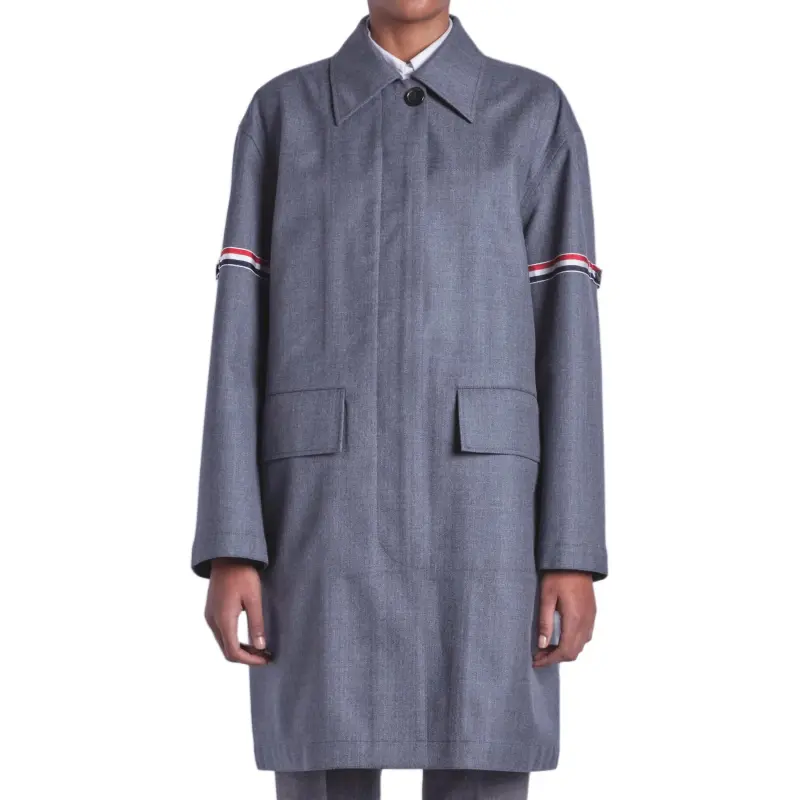 THOM BROWNE RWB Stripe Drop Shoulder Twill Coat-4
