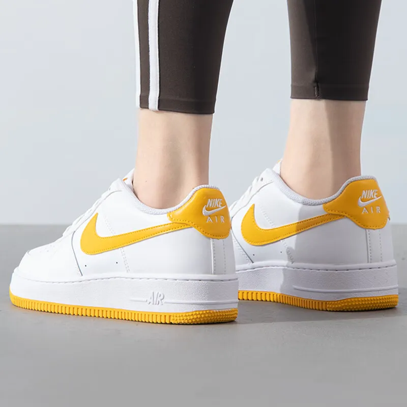 Nike Air Force 1 Low Top Kids' Skateboarding Shoes White Yellow Unisex-4