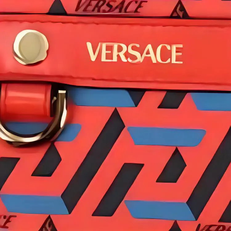 VERSACE La Greca Leather Clutch Card Holder Coin Purse Women's Red/Blue-2