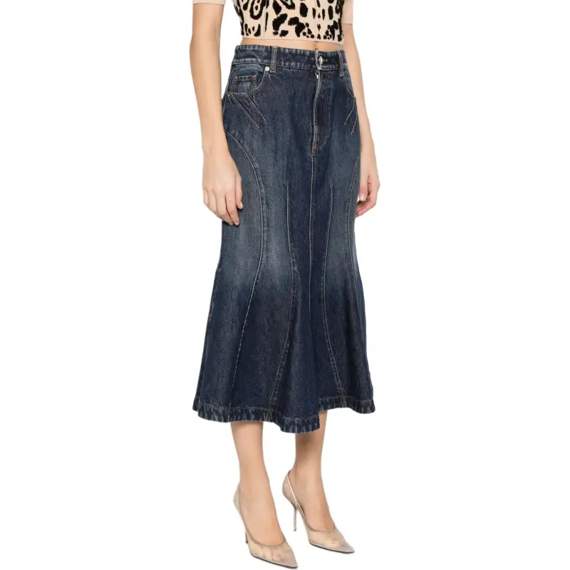 SportMax Casa Flared Denim Midi Skirt-4