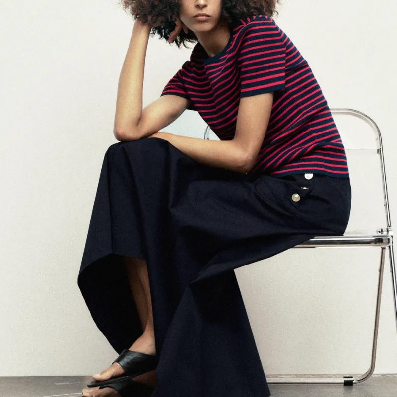 ZARA T Shirt Women's Red/Sea Blue-4