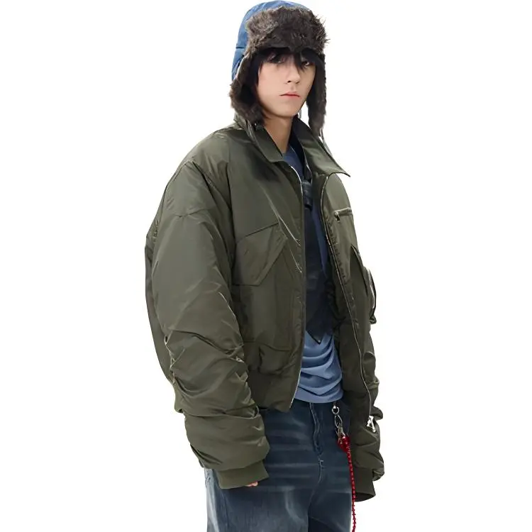 WLNEXT Pilot Jacket Puffer Jacket Stylish Winter Outerwear For Men Unisex Green-5