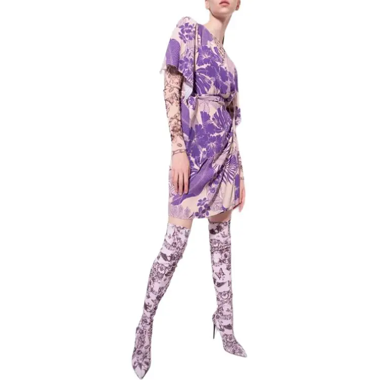 PINKO Short Sleeved Dress Women's Purple-3