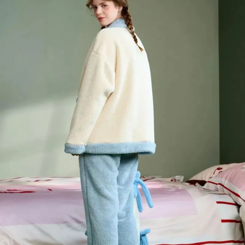XIAFENYAN Pajama Set Women's Blue White-5