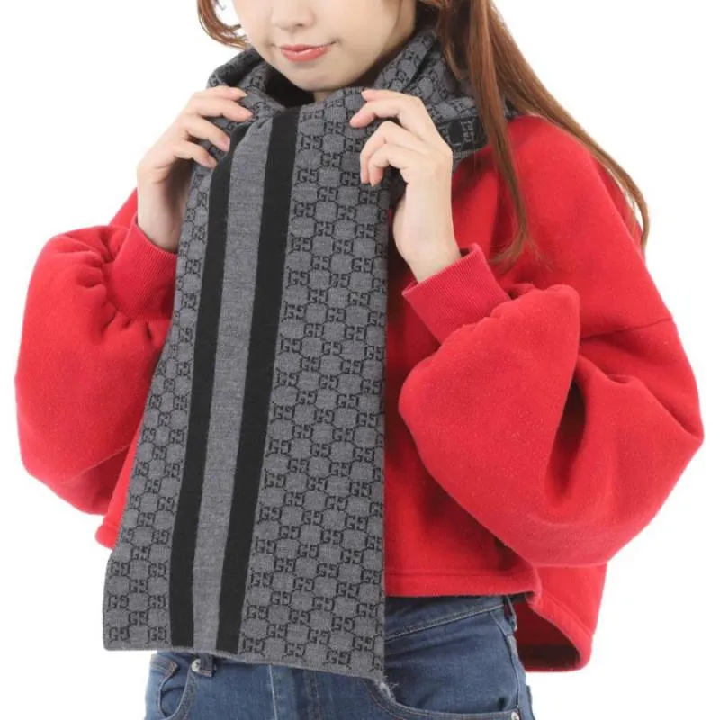 GUCCI Wool Knit Scarves Unisex Black-5