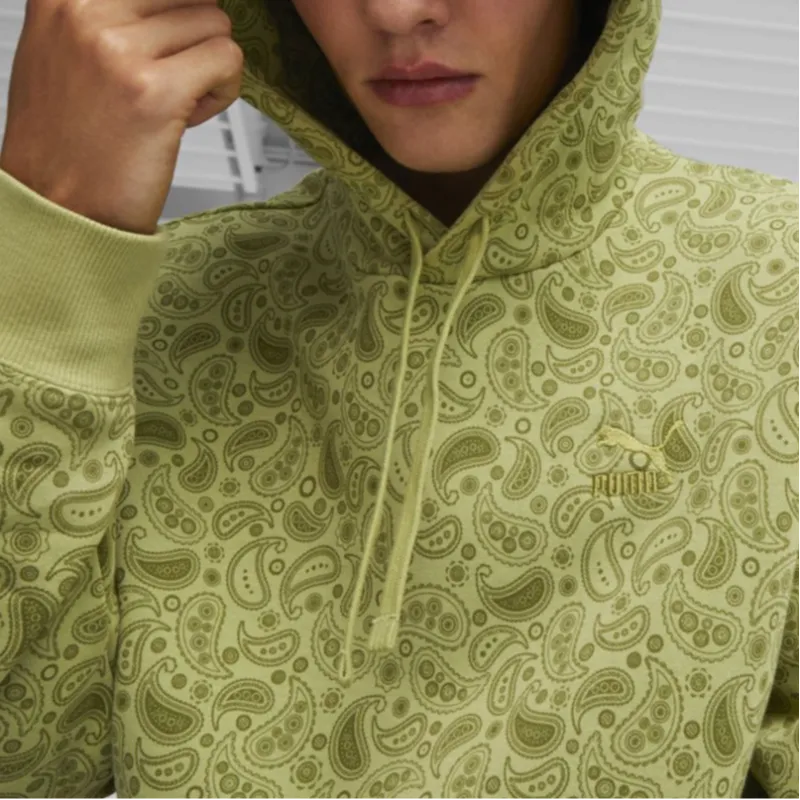 PUMA CLASSICS PAISLEYLUXE AOP Hoodie Fleece Sweatshirt Men's Green-5