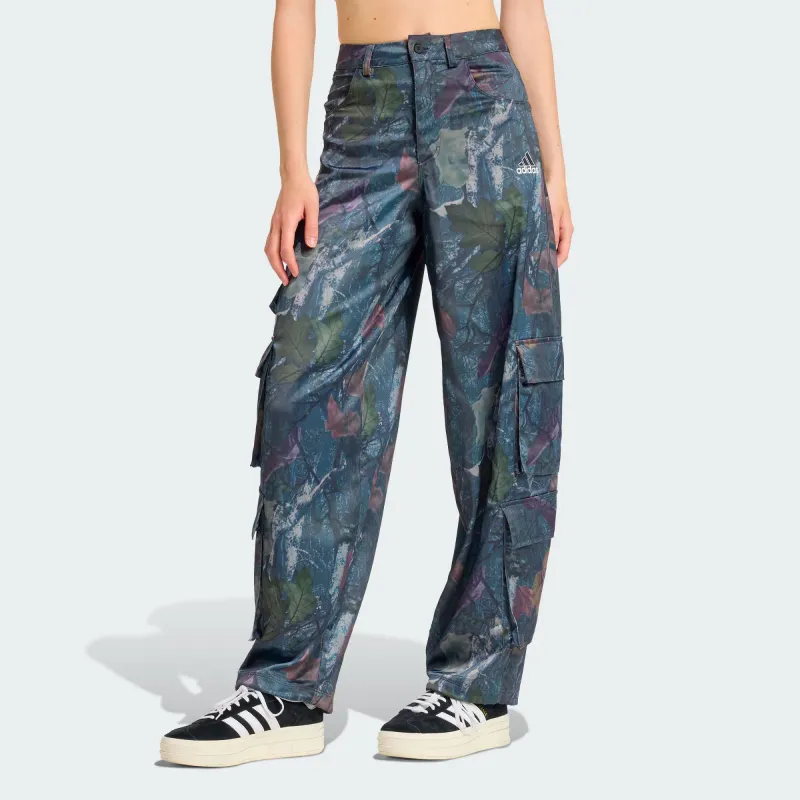 Adidas SS25 LEAF CAMO PRINT SATIN CARGO JOGGERS Cargo Pants Women's-1