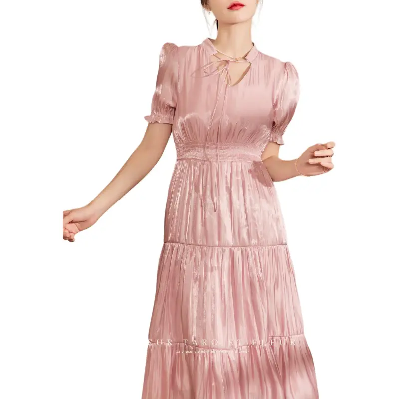 QIAOYUHUAZUN Short Sleeved Dresses Women's Pink-5