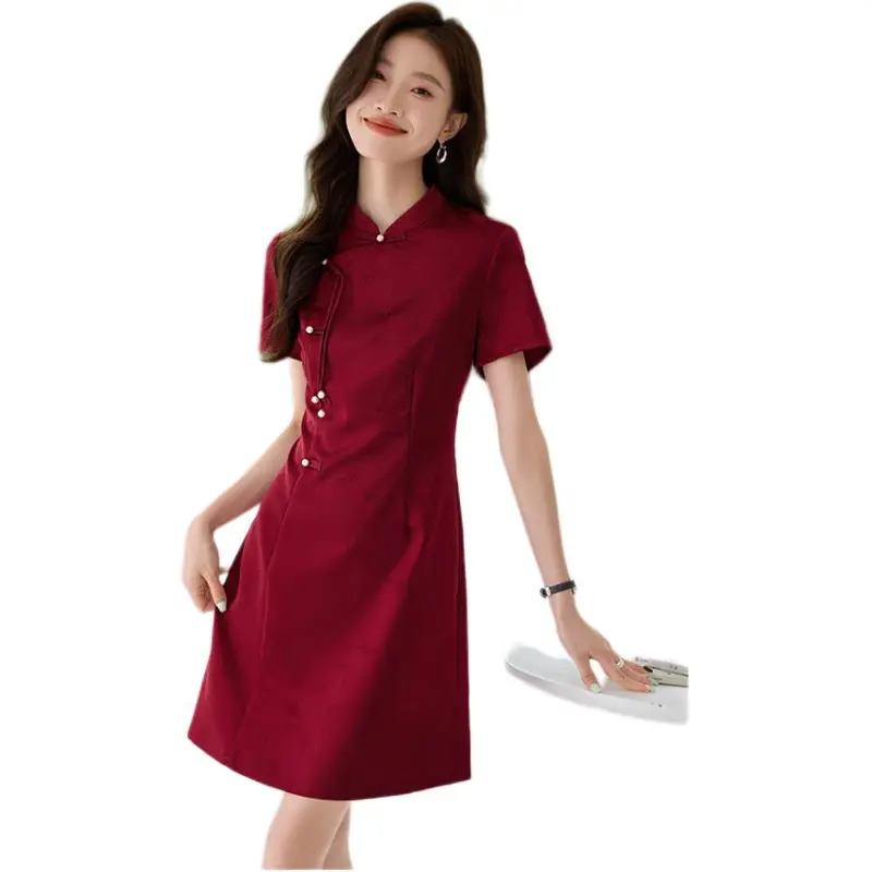 Mo Han Yi Mei Short Sleeved Dress Women's Red-3