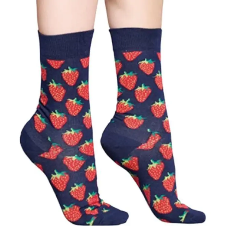 Happy Socks Mid Calf Socks Unisex 1 Pack Strawberry Dots-2