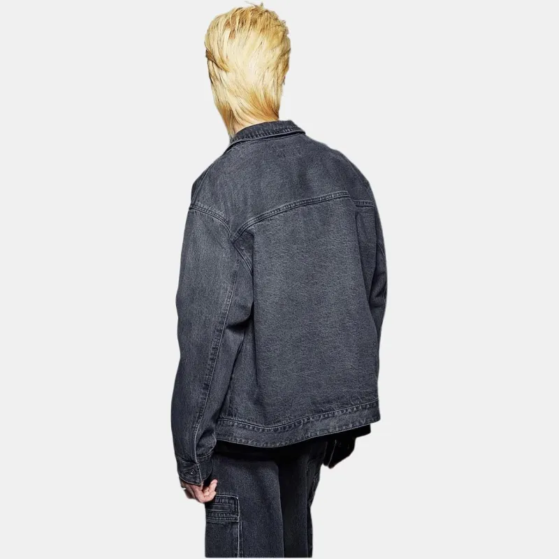 H&M Denim Jacket Men's Dark Denim Gray-4
